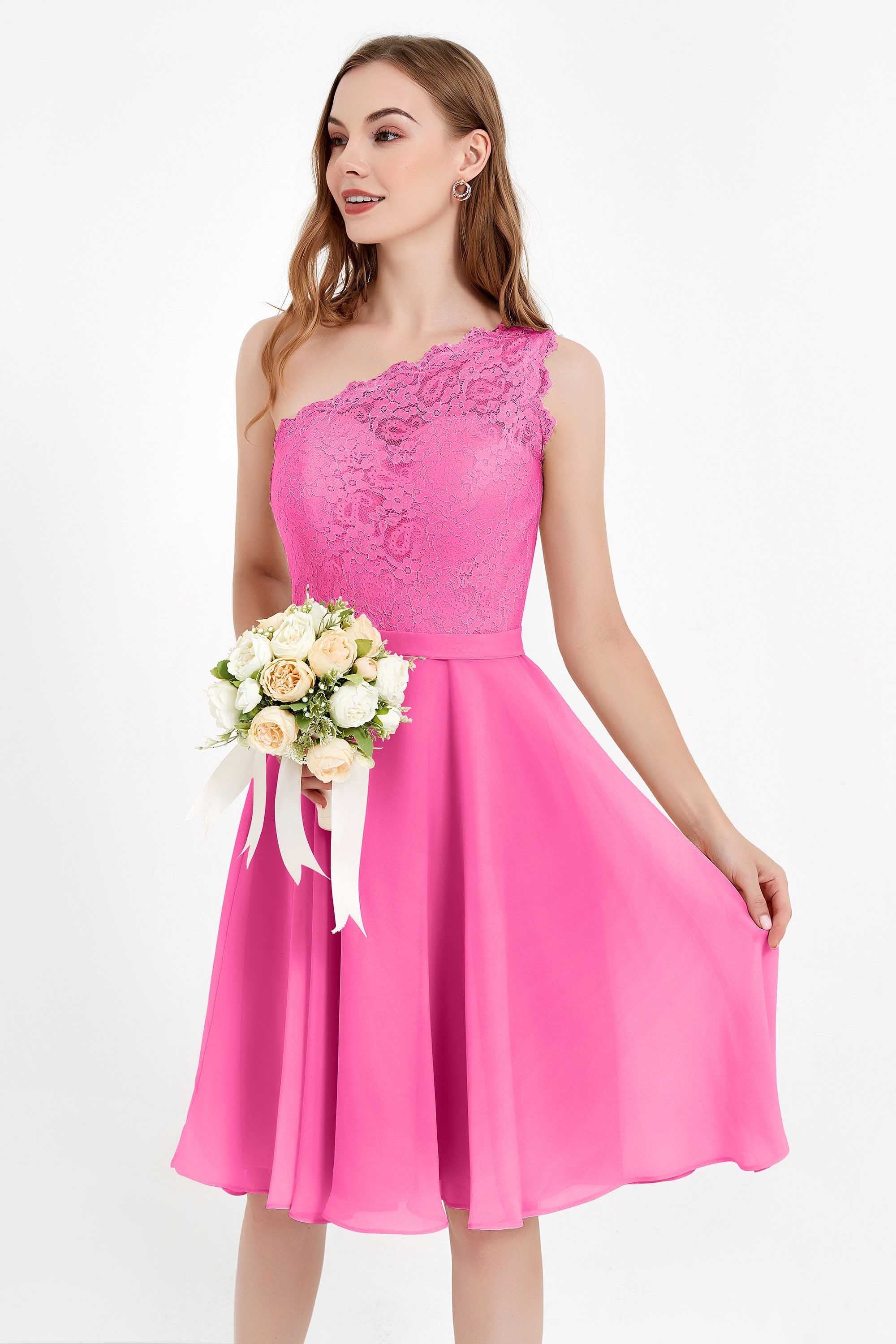 One Shoulder Chiffon A Line Junior Bridesmaid Dress Knee Length Party Homecoming Dresses