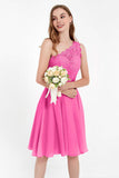 One Shoulder Chiffon A Line Junior Bridesmaid Dress Knee Length Party Homecoming Dresses