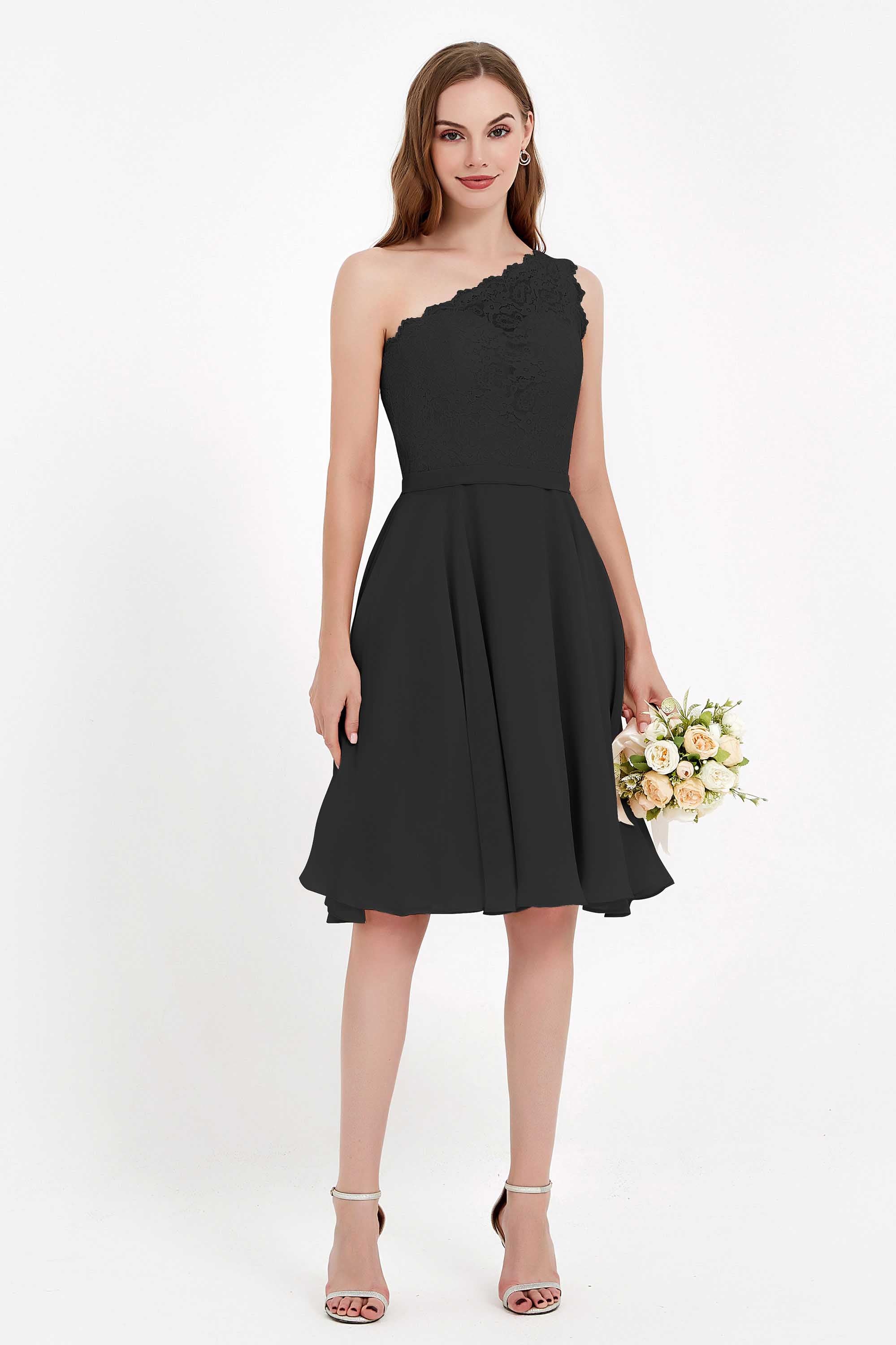 One Shoulder Chiffon A Line Junior Bridesmaid Dress Knee Length Party Homecoming Dresses