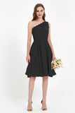 One Shoulder Chiffon A Line Junior Bridesmaid Dress Knee Length Party Homecoming Dresses