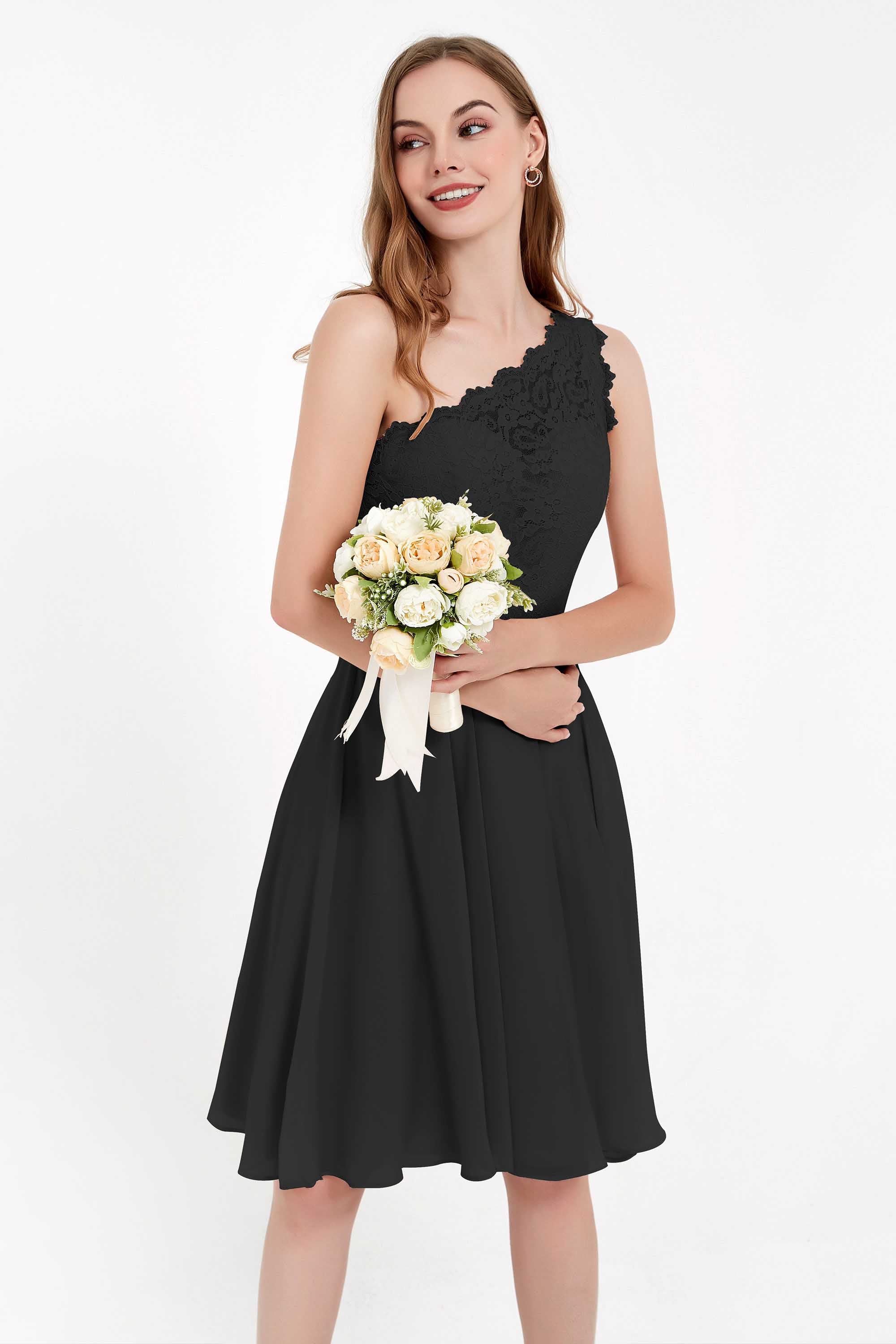 One Shoulder Chiffon A Line Junior Bridesmaid Dress Knee Length Party Homecoming Dresses
