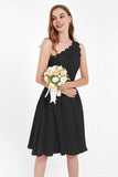 One Shoulder Chiffon A Line Junior Bridesmaid Dress Knee Length Party Homecoming Dresses