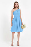 One Shoulder Chiffon A Line Junior Bridesmaid Dress Knee Length Party Homecoming Dresses