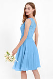 One Shoulder Chiffon A Line Junior Bridesmaid Dress Knee Length Party Homecoming Dresses