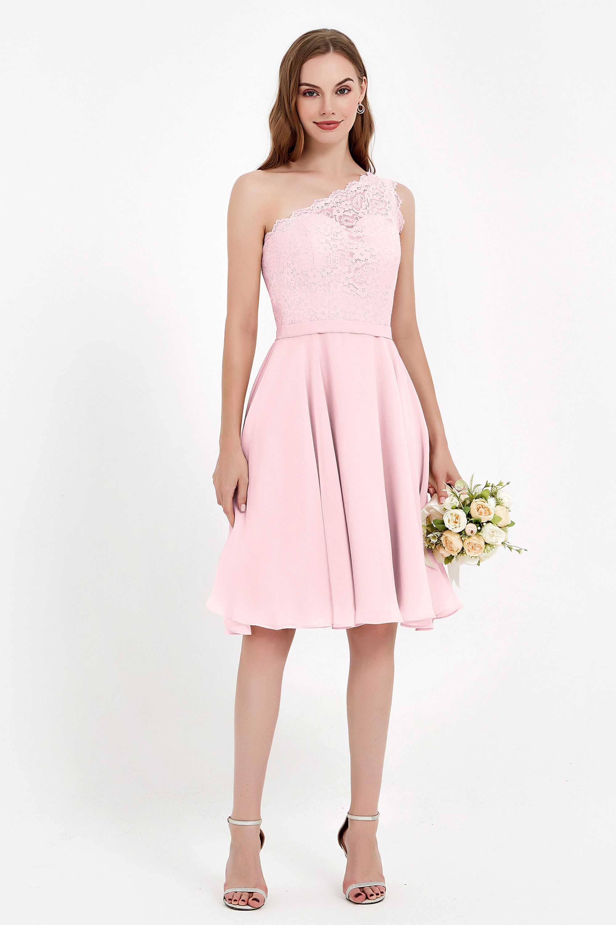 One Shoulder Chiffon A Line Junior Bridesmaid Dress Knee Length Party Homecoming Dresses