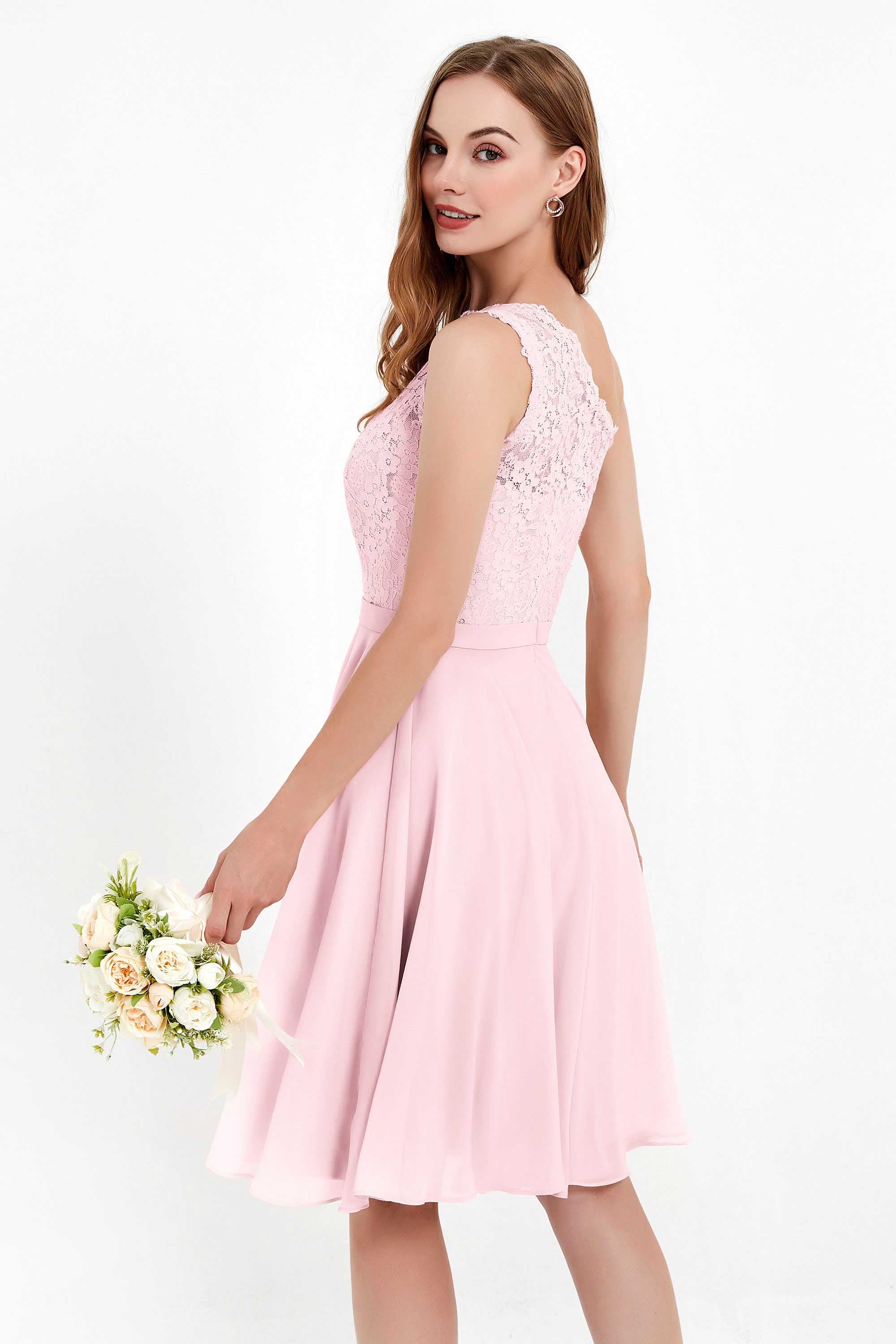 One Shoulder Chiffon A Line Junior Bridesmaid Dress Knee Length Party Homecoming Dresses