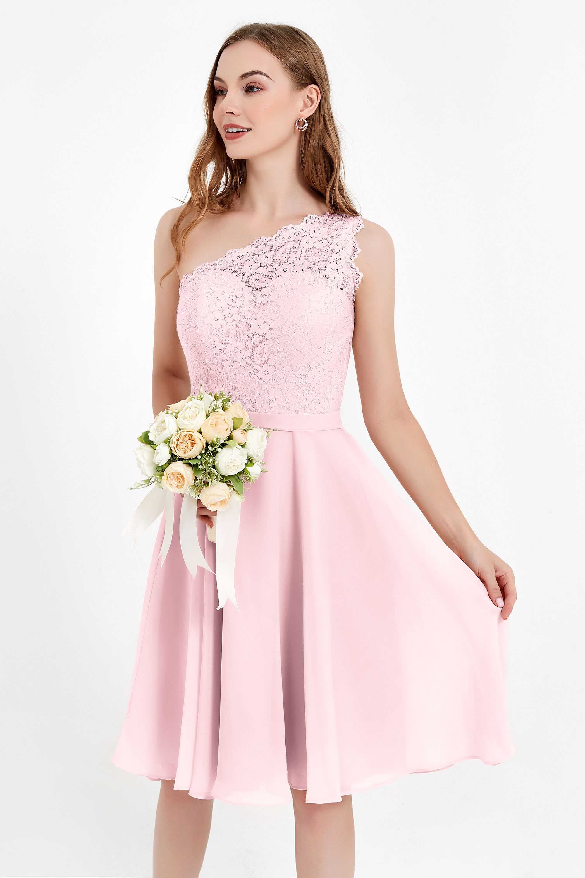One Shoulder Chiffon A Line Junior Bridesmaid Dress Knee Length Party Homecoming Dresses
