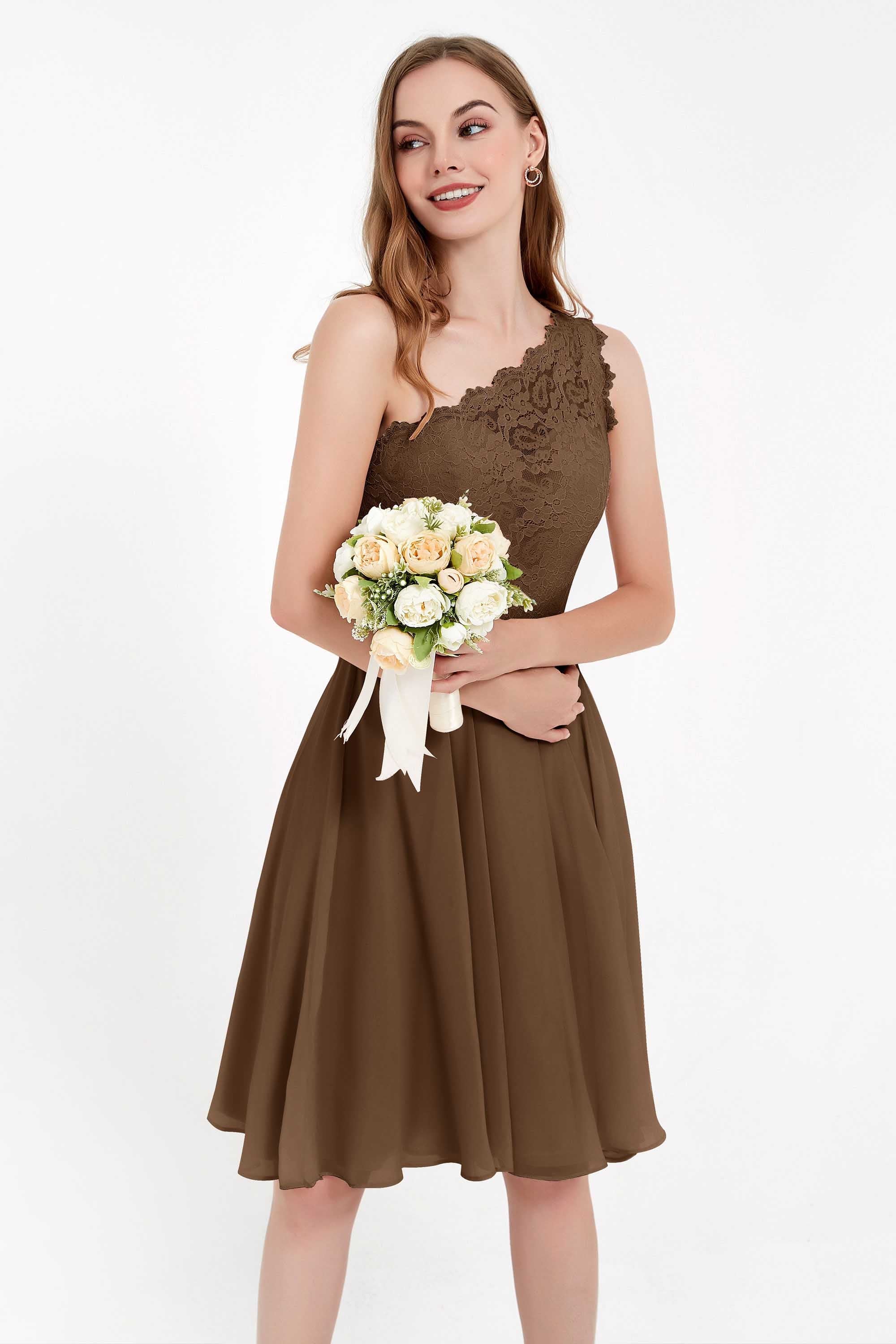 One Shoulder Chiffon A Line Junior Bridesmaid Dress Knee Length Party Homecoming Dresses
