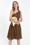 One Shoulder Chiffon A Line Junior Bridesmaid Dress Knee Length Party Homecoming Dresses