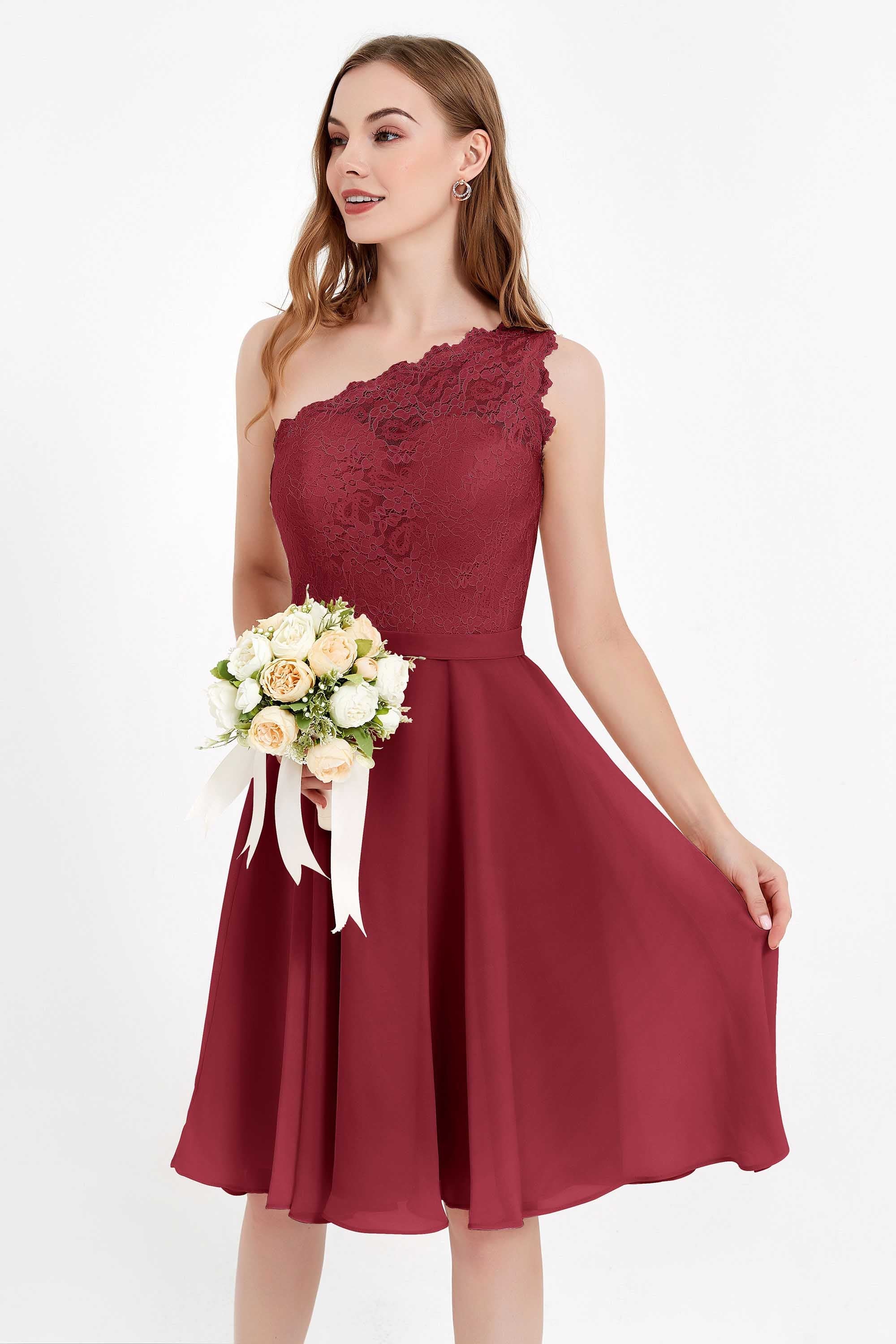One Shoulder Chiffon A Line Junior Bridesmaid Dress Knee Length Party Homecoming Dresses