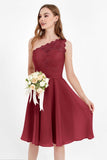 One Shoulder Chiffon A Line Junior Bridesmaid Dress Knee Length Party Homecoming Dresses