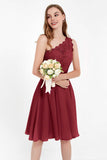 One Shoulder Chiffon A Line Junior Bridesmaid Dress Knee Length Party Homecoming Dresses