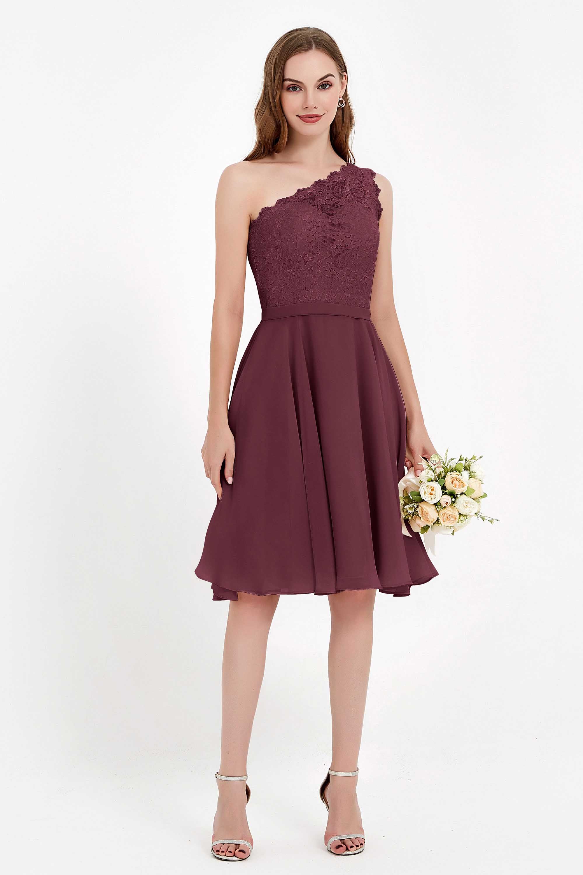 One Shoulder Chiffon A Line Junior Bridesmaid Dress Knee Length Party Homecoming Dresses
