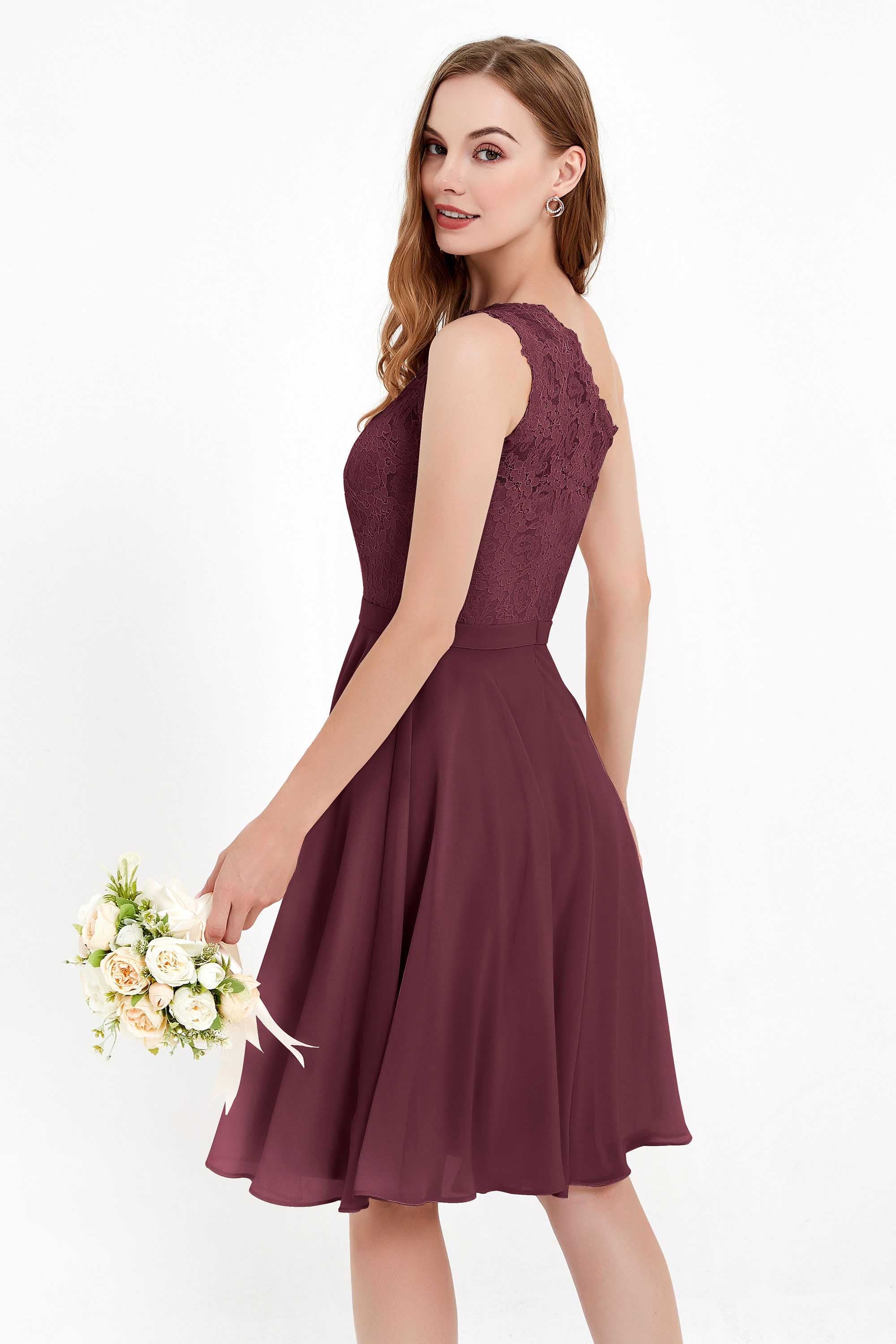 One Shoulder Chiffon A Line Junior Bridesmaid Dress Knee Length Party Homecoming Dresses