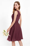 One Shoulder Chiffon A Line Junior Bridesmaid Dress Knee Length Party Homecoming Dresses