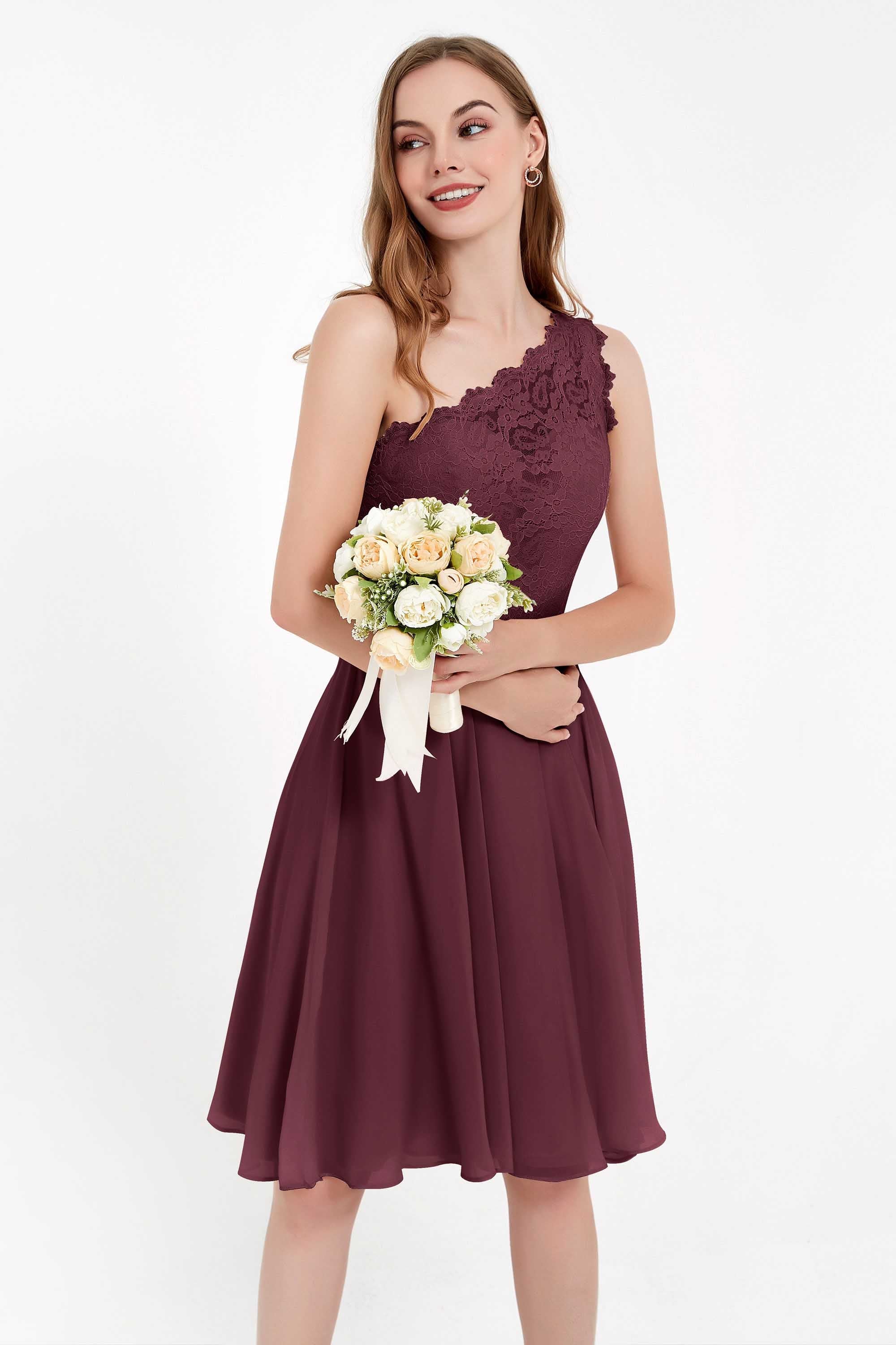 One Shoulder Chiffon A Line Junior Bridesmaid Dress Knee Length Party Homecoming Dresses