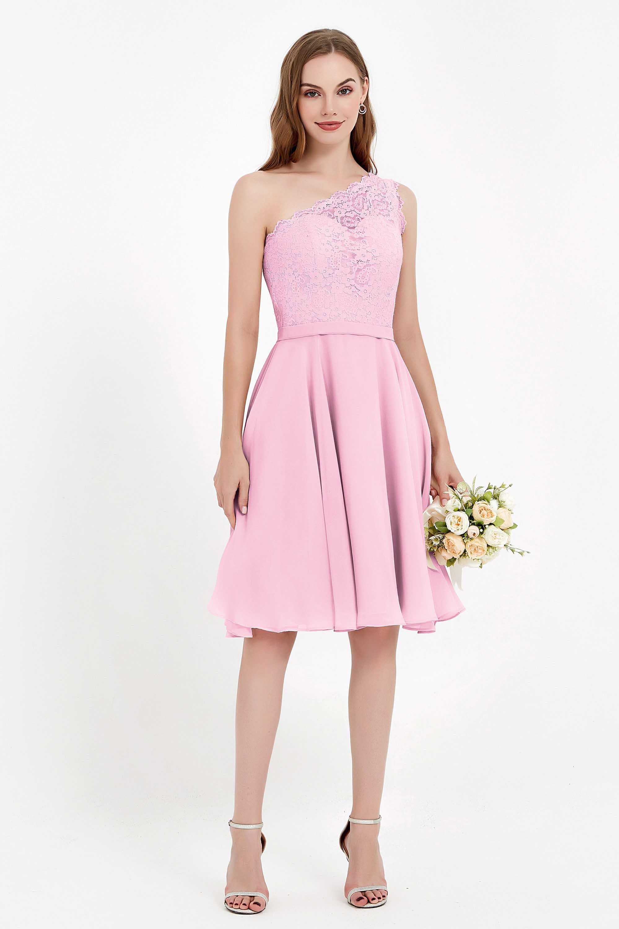 One Shoulder Chiffon A Line Junior Bridesmaid Dress Knee Length Party Homecoming Dresses