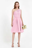One Shoulder Chiffon A Line Junior Bridesmaid Dress Knee Length Party Homecoming Dresses