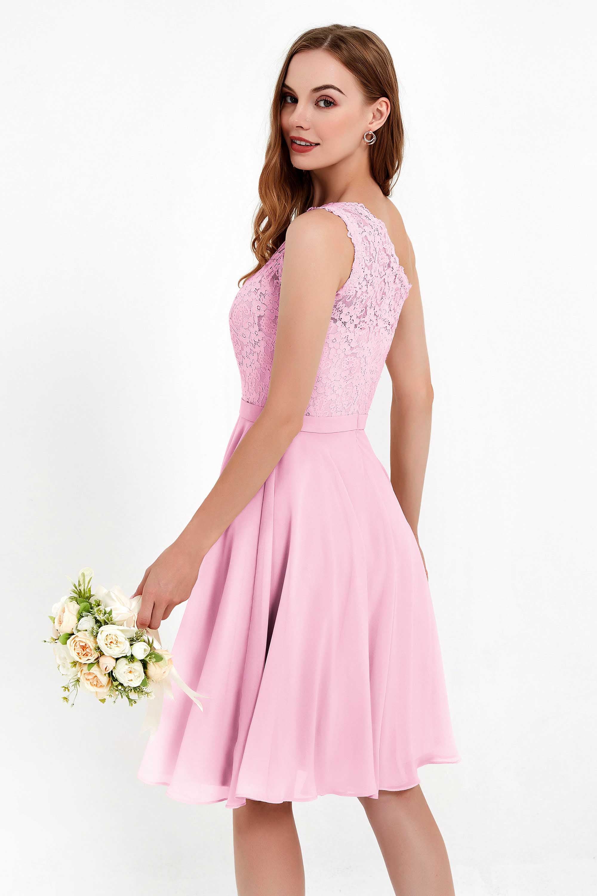One Shoulder Chiffon A Line Junior Bridesmaid Dress Knee Length Party Homecoming Dresses
