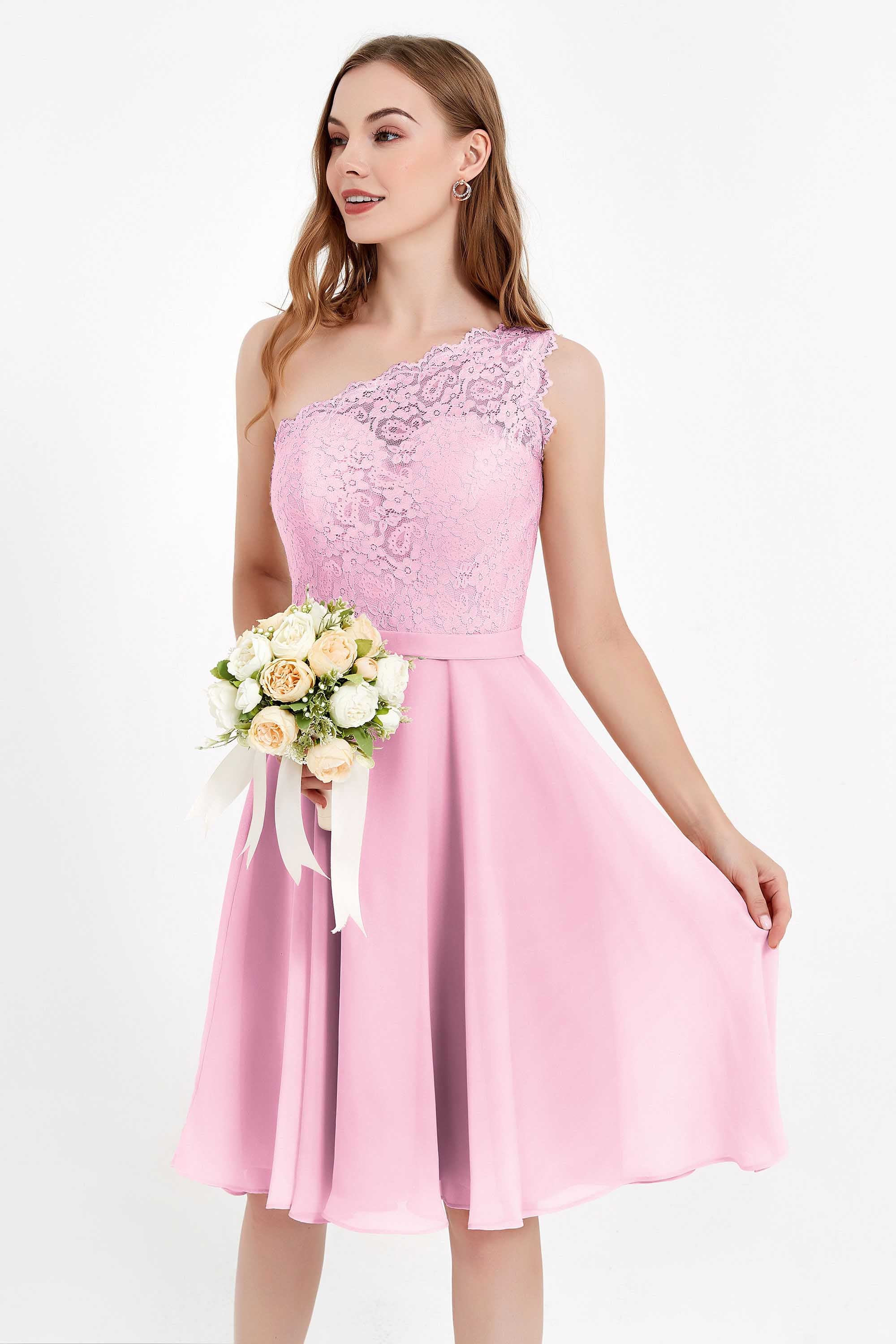 One Shoulder Chiffon A Line Junior Bridesmaid Dress Knee Length Party Homecoming Dresses