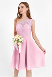 One Shoulder Chiffon A Line Junior Bridesmaid Dress Knee Length Party Homecoming Dresses