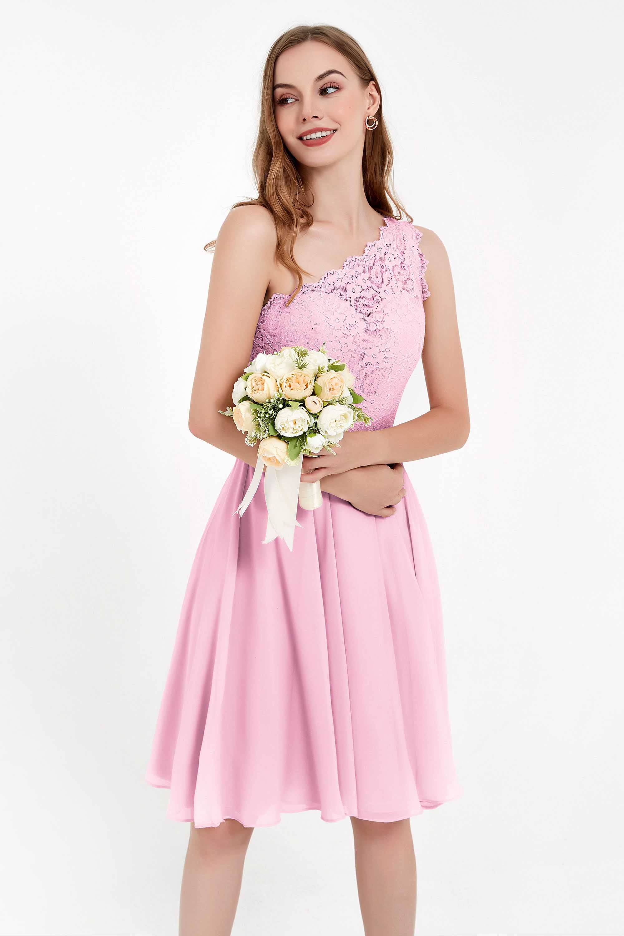 One Shoulder Chiffon A Line Junior Bridesmaid Dress Knee Length Party Homecoming Dresses