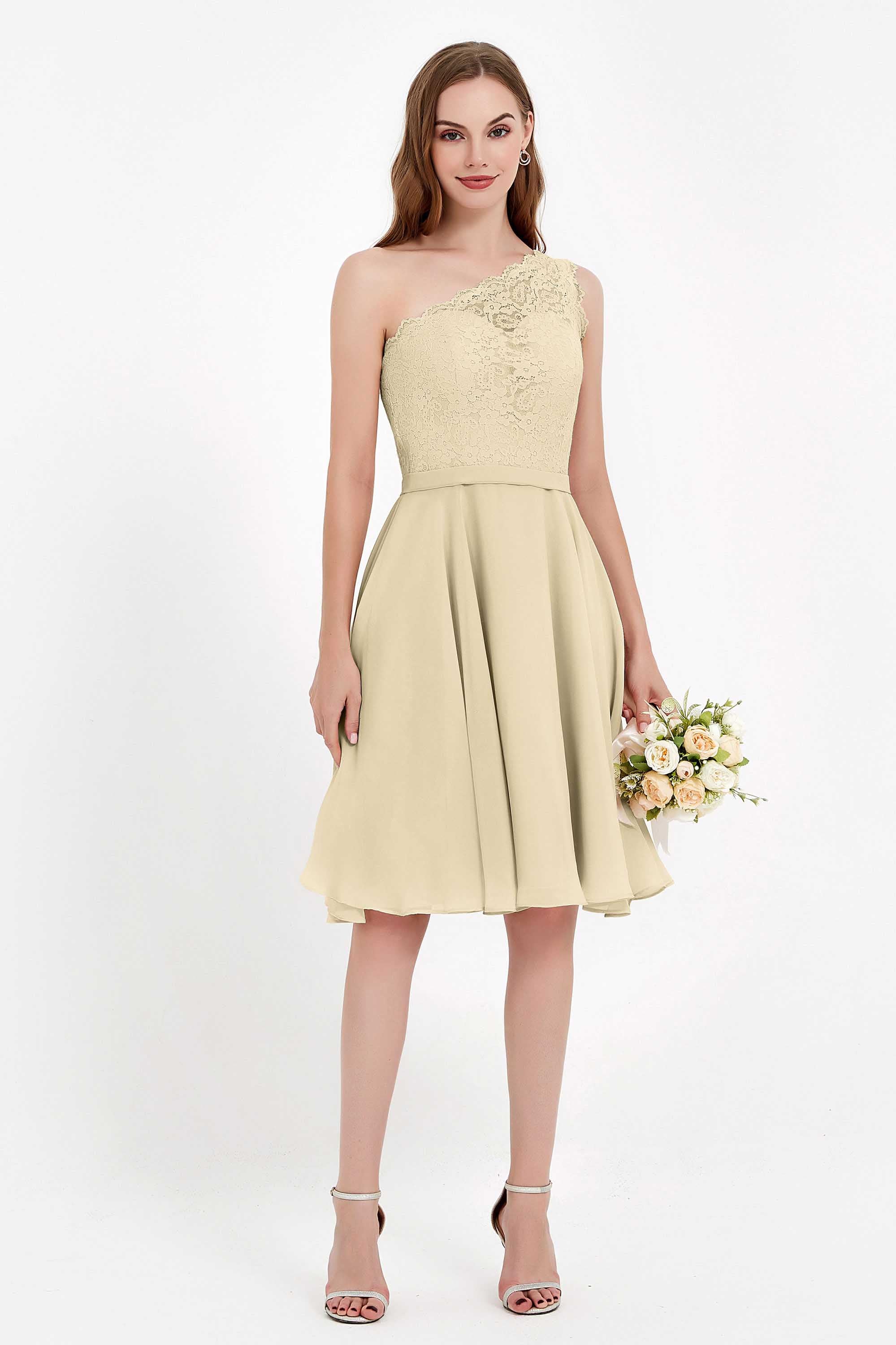 One Shoulder Chiffon A Line Junior Bridesmaid Dress Knee Length Party Homecoming Dresses