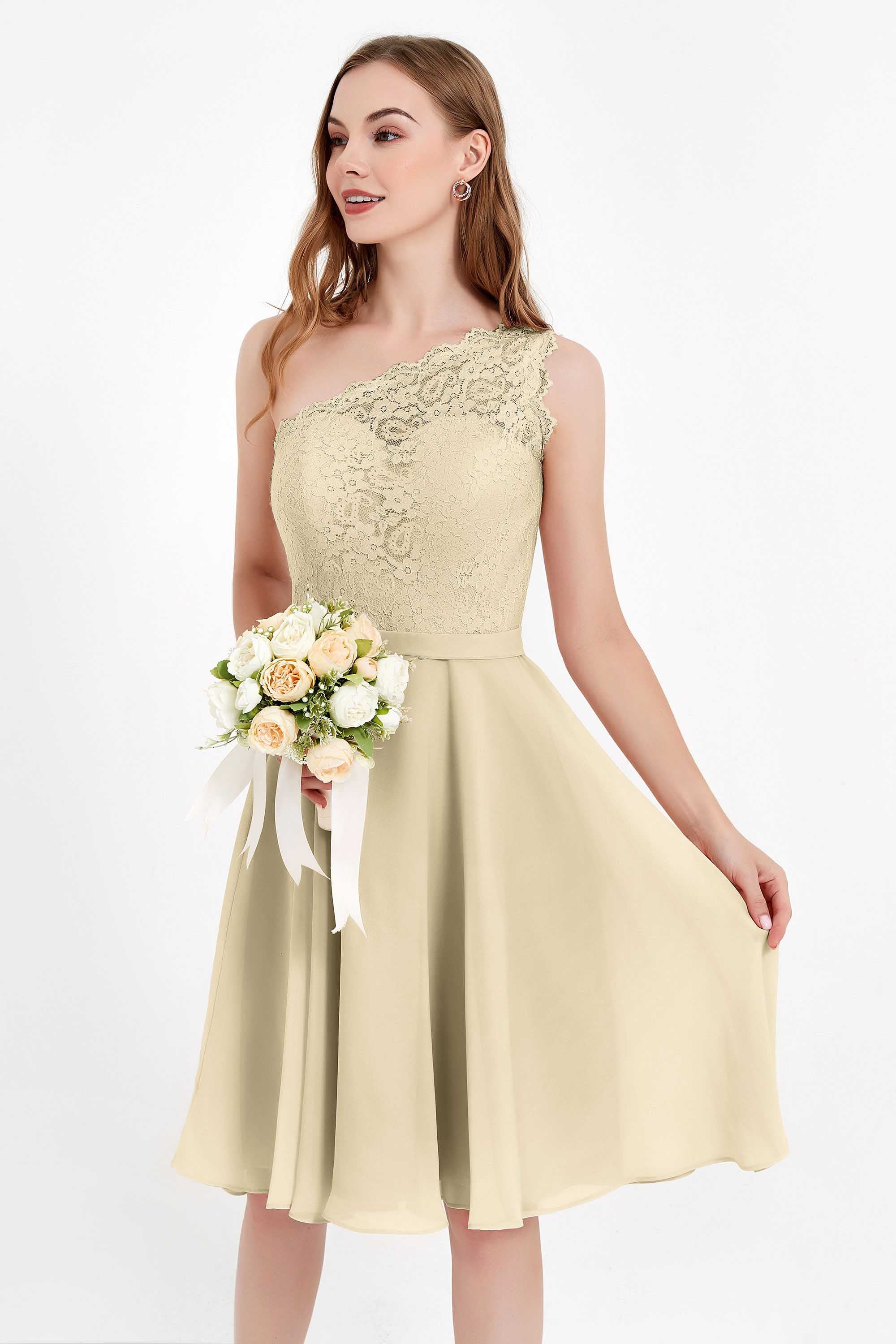 One Shoulder Chiffon A Line Junior Bridesmaid Dress Knee Length Party Homecoming Dresses