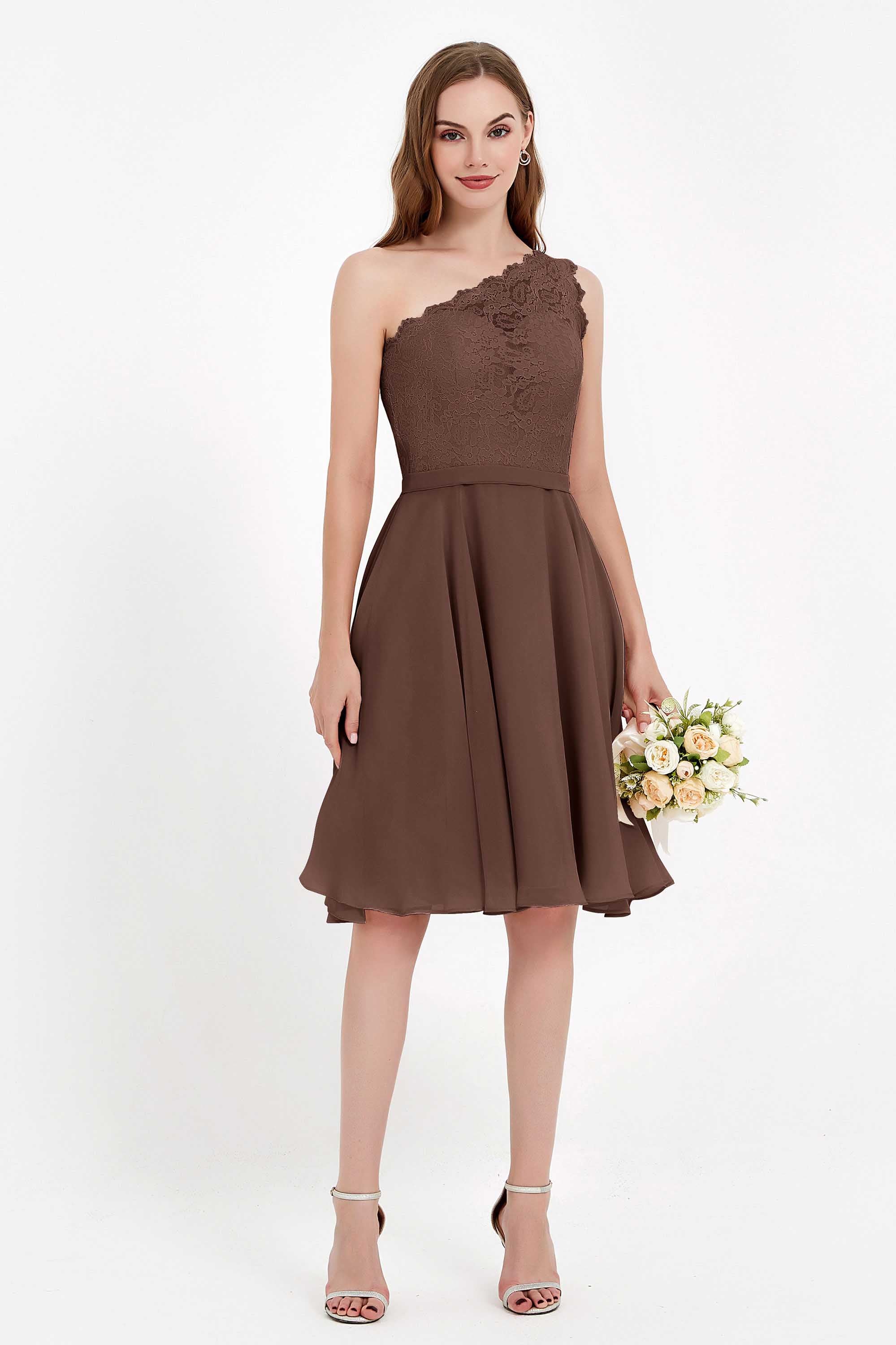 One Shoulder Chiffon A Line Junior Bridesmaid Dress Knee Length Party Homecoming Dresses