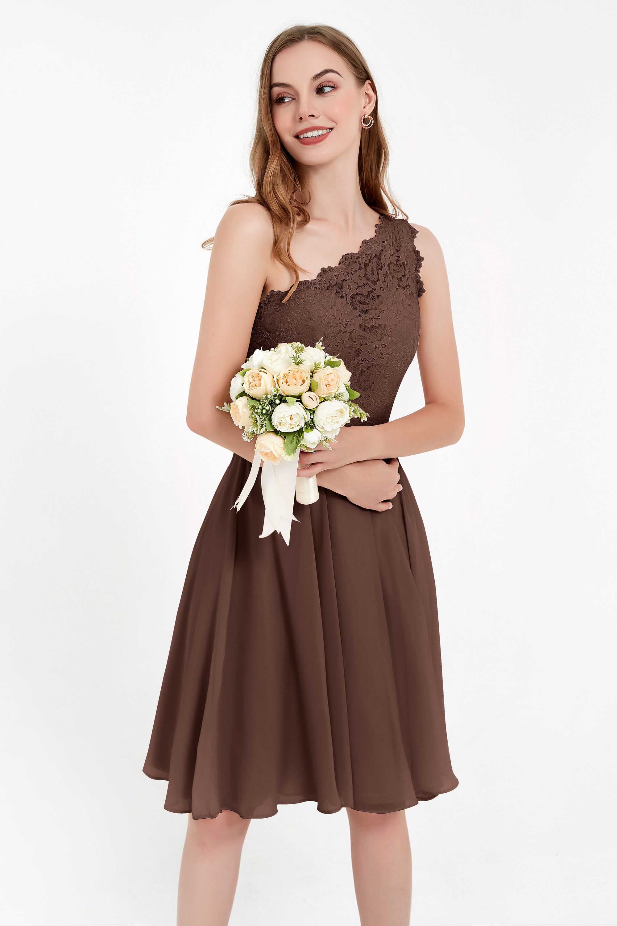 One Shoulder Chiffon A Line Junior Bridesmaid Dress Knee Length Party Homecoming Dresses