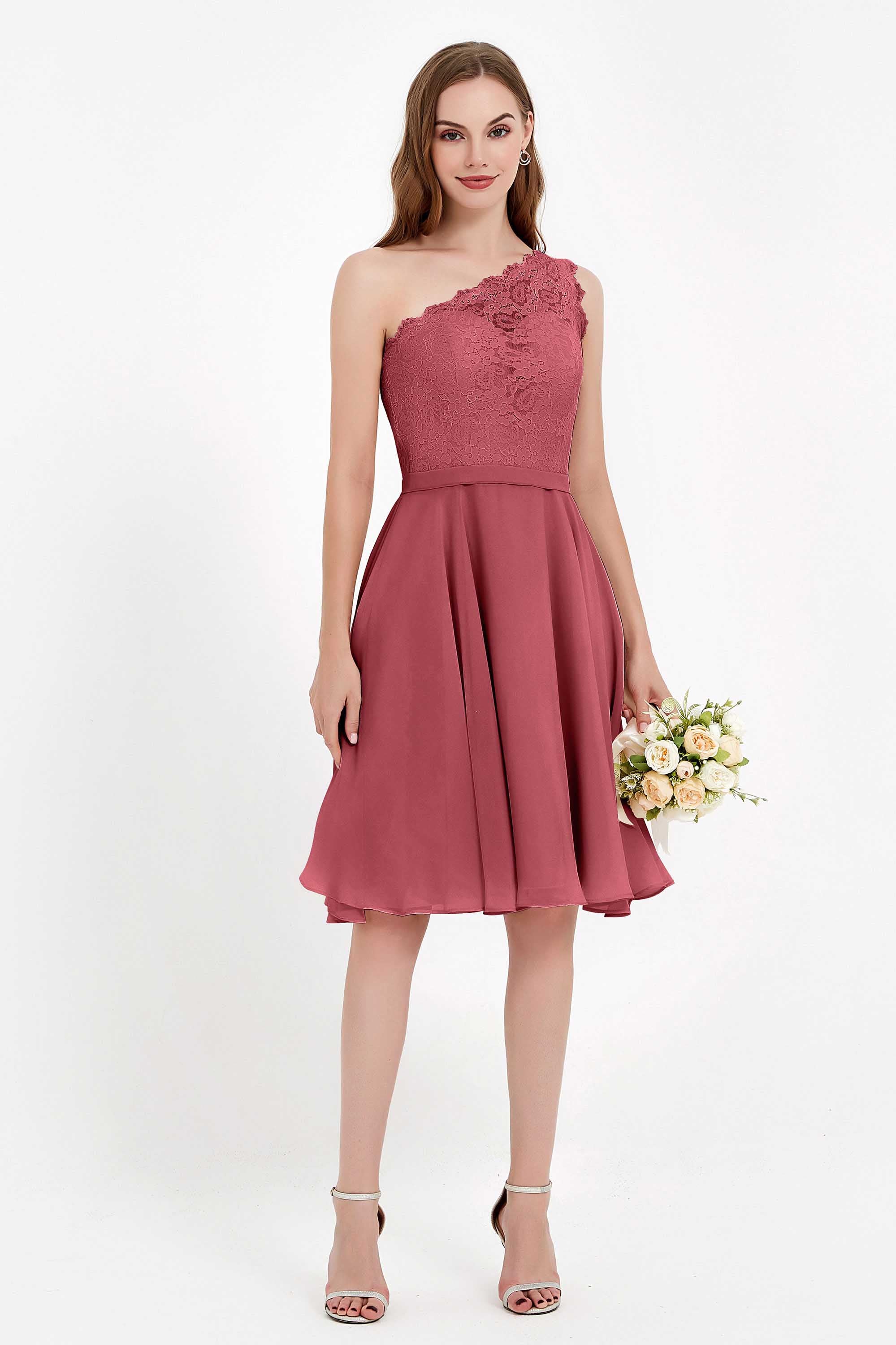 One Shoulder Chiffon A Line Junior Bridesmaid Dress Knee Length Party Homecoming Dresses