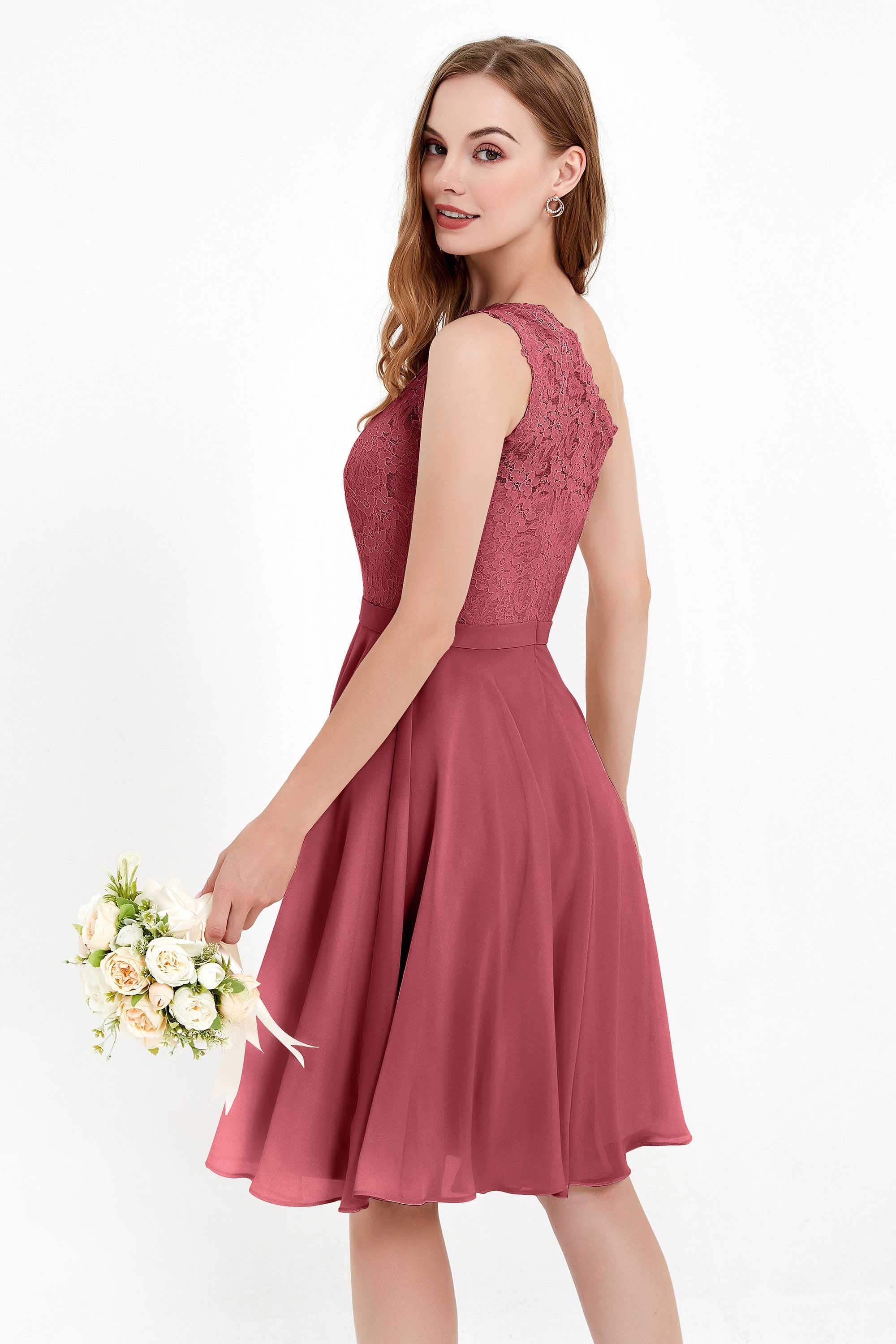 One Shoulder Chiffon A Line Junior Bridesmaid Dress Knee Length Party Homecoming Dresses