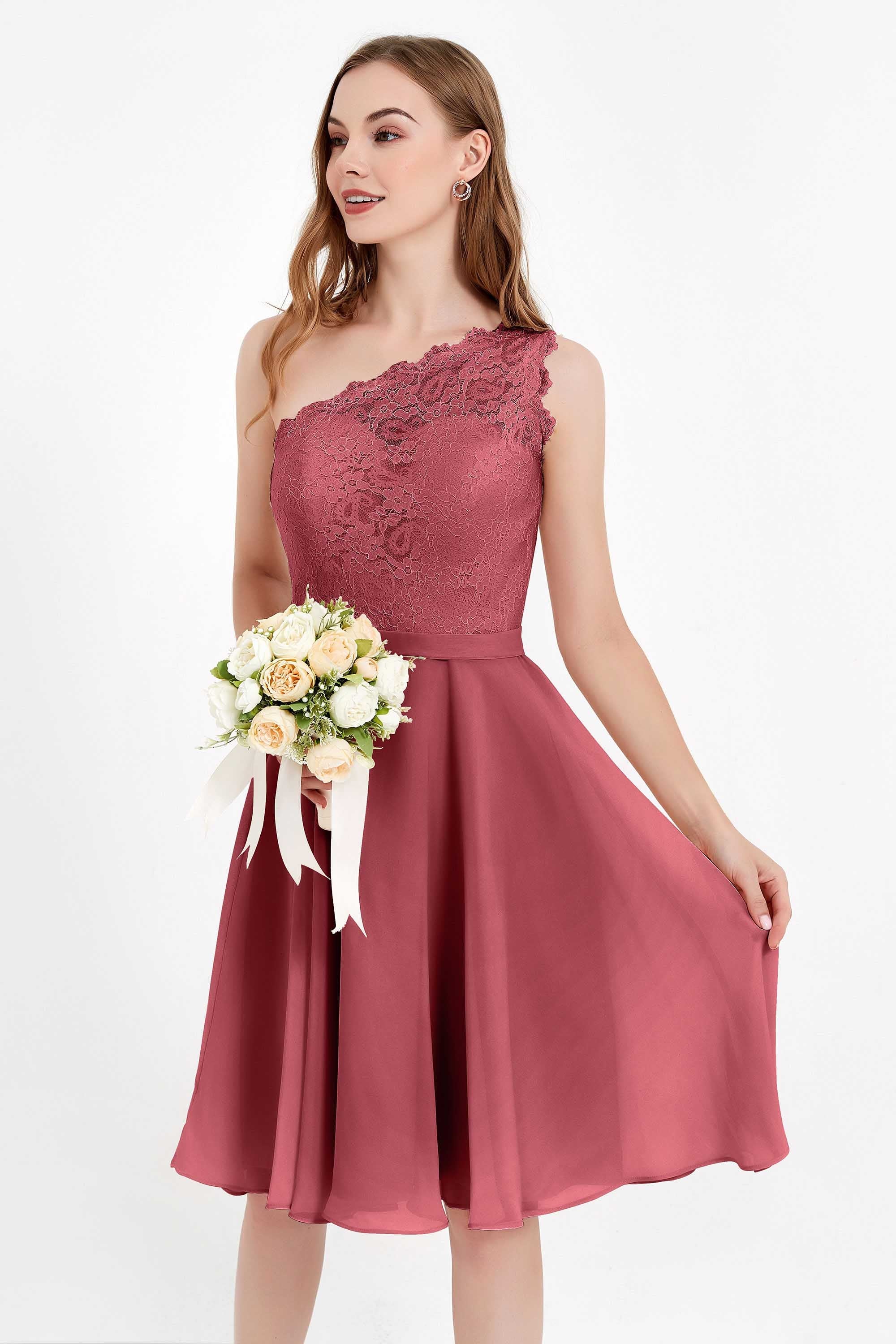 One Shoulder Chiffon A Line Junior Bridesmaid Dress Knee Length Party Homecoming Dresses