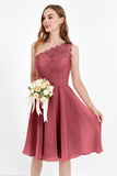 One Shoulder Chiffon A Line Junior Bridesmaid Dress Knee Length Party Homecoming Dresses