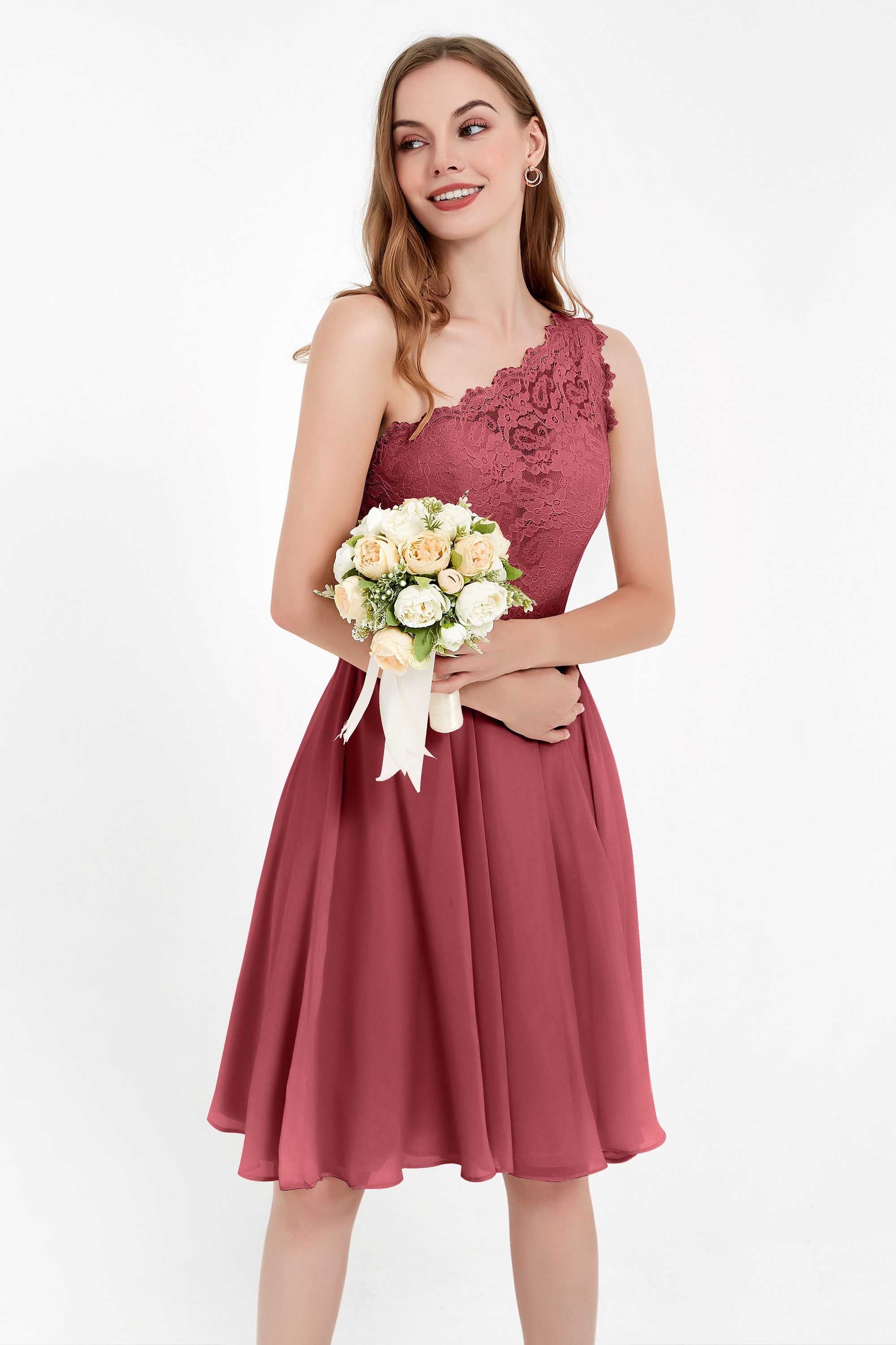 One Shoulder Chiffon A Line Junior Bridesmaid Dress Knee Length Party Homecoming Dresses