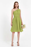 One Shoulder Chiffon A Line Junior Bridesmaid Dress Knee Length Party Homecoming Dresses