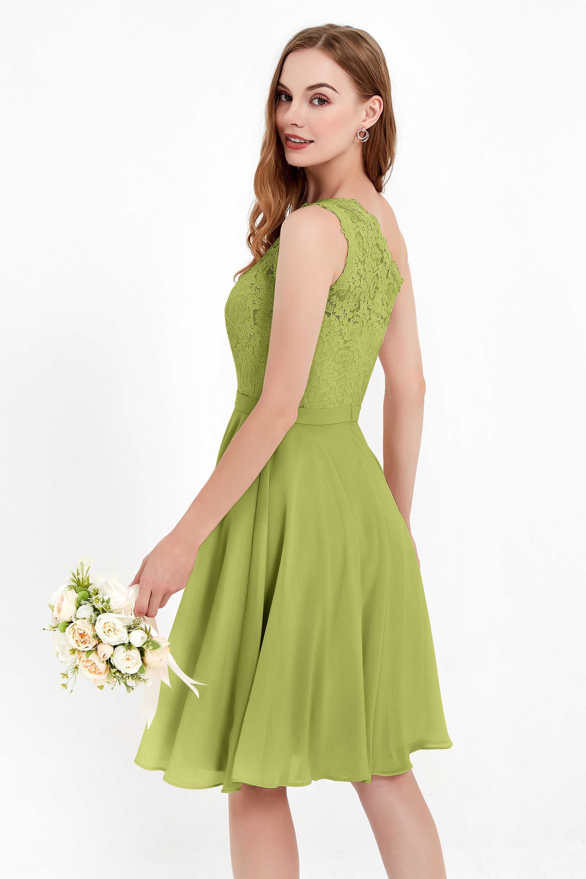 One Shoulder Chiffon A Line Junior Bridesmaid Dress Knee Length Party Homecoming Dresses