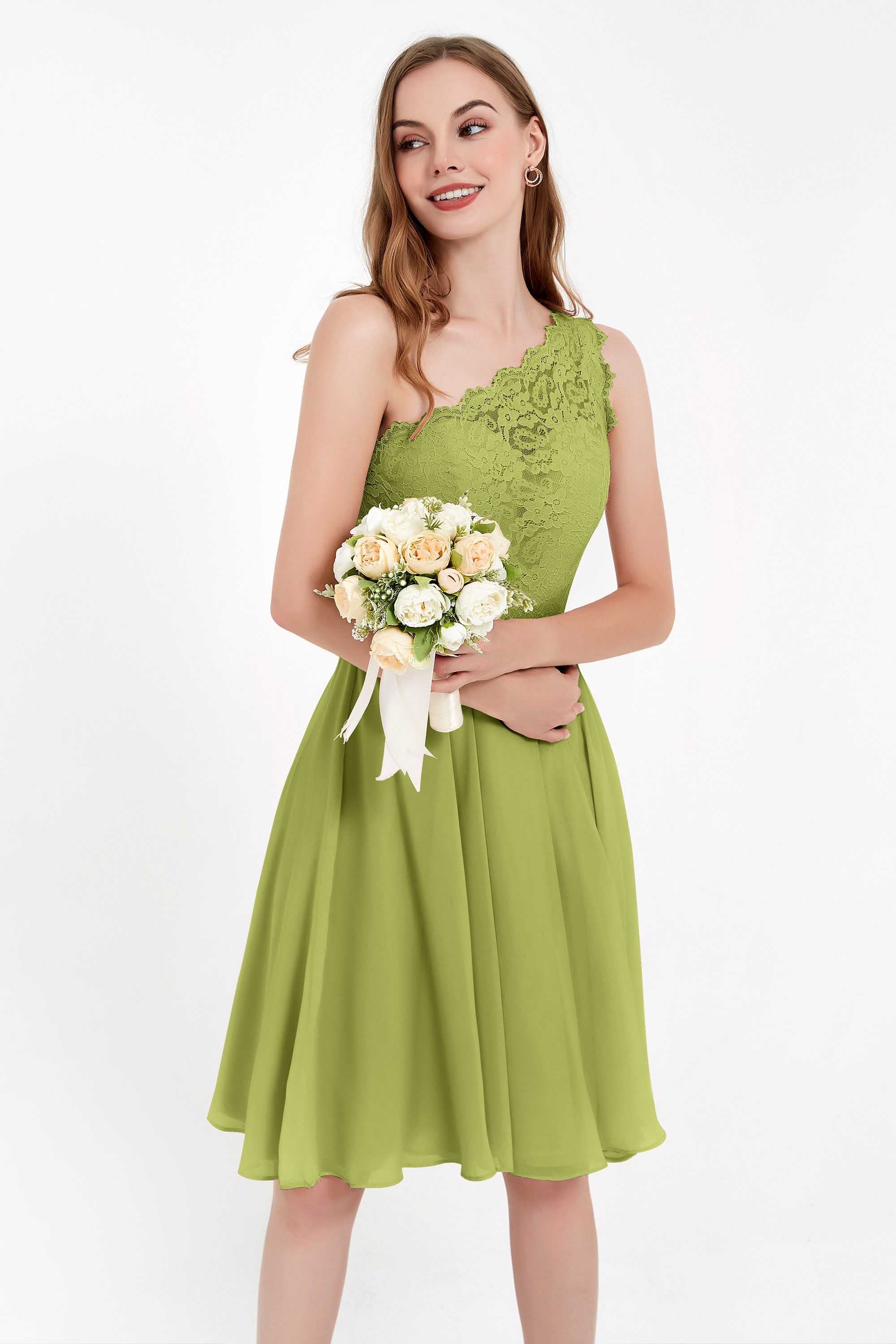 One Shoulder Chiffon A Line Junior Bridesmaid Dress Knee Length Party Homecoming Dresses