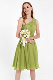 One Shoulder Chiffon A Line Junior Bridesmaid Dress Knee Length Party Homecoming Dresses
