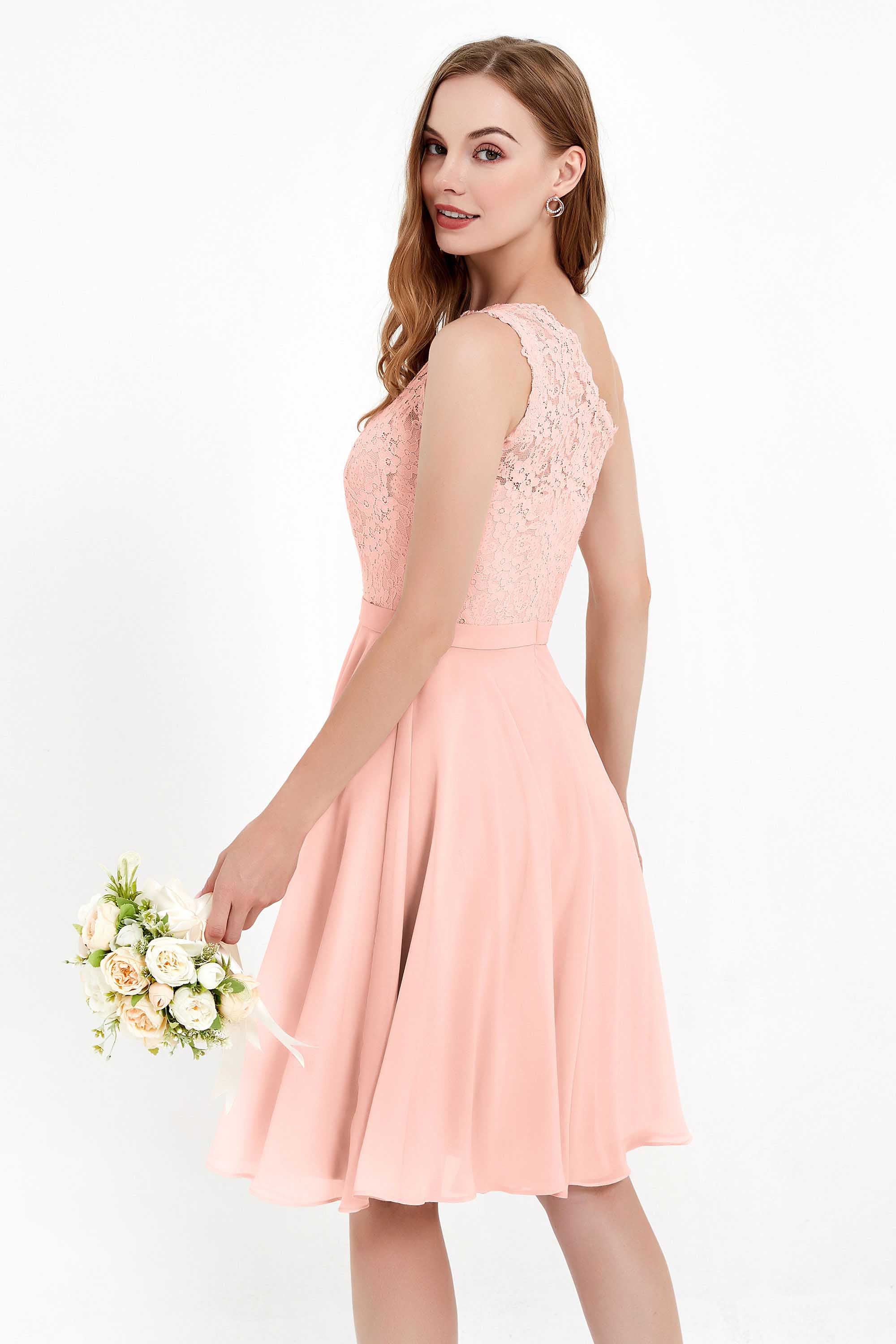 One Shoulder Chiffon A Line Junior Bridesmaid Dress Knee Length Party Homecoming Dresses