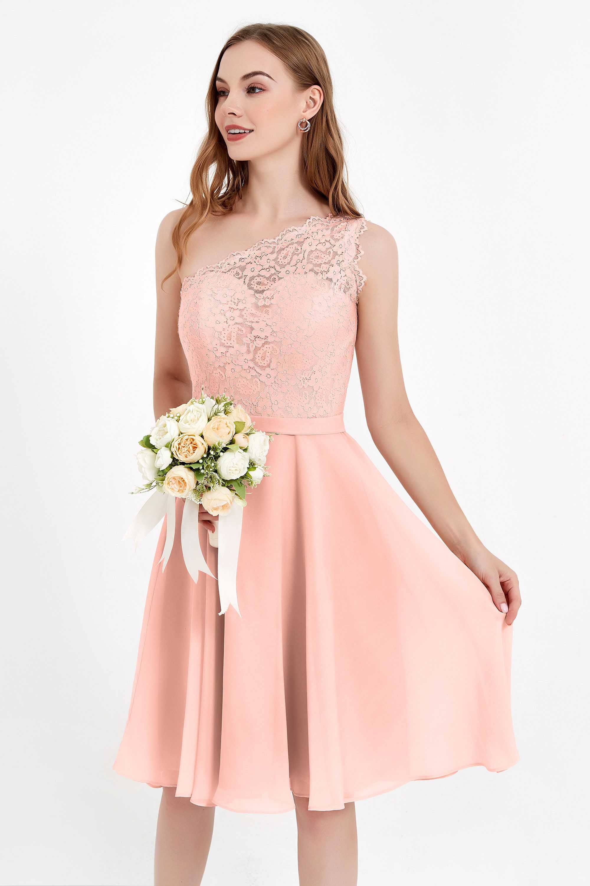 One Shoulder Chiffon A Line Junior Bridesmaid Dress Knee Length Party Homecoming Dresses