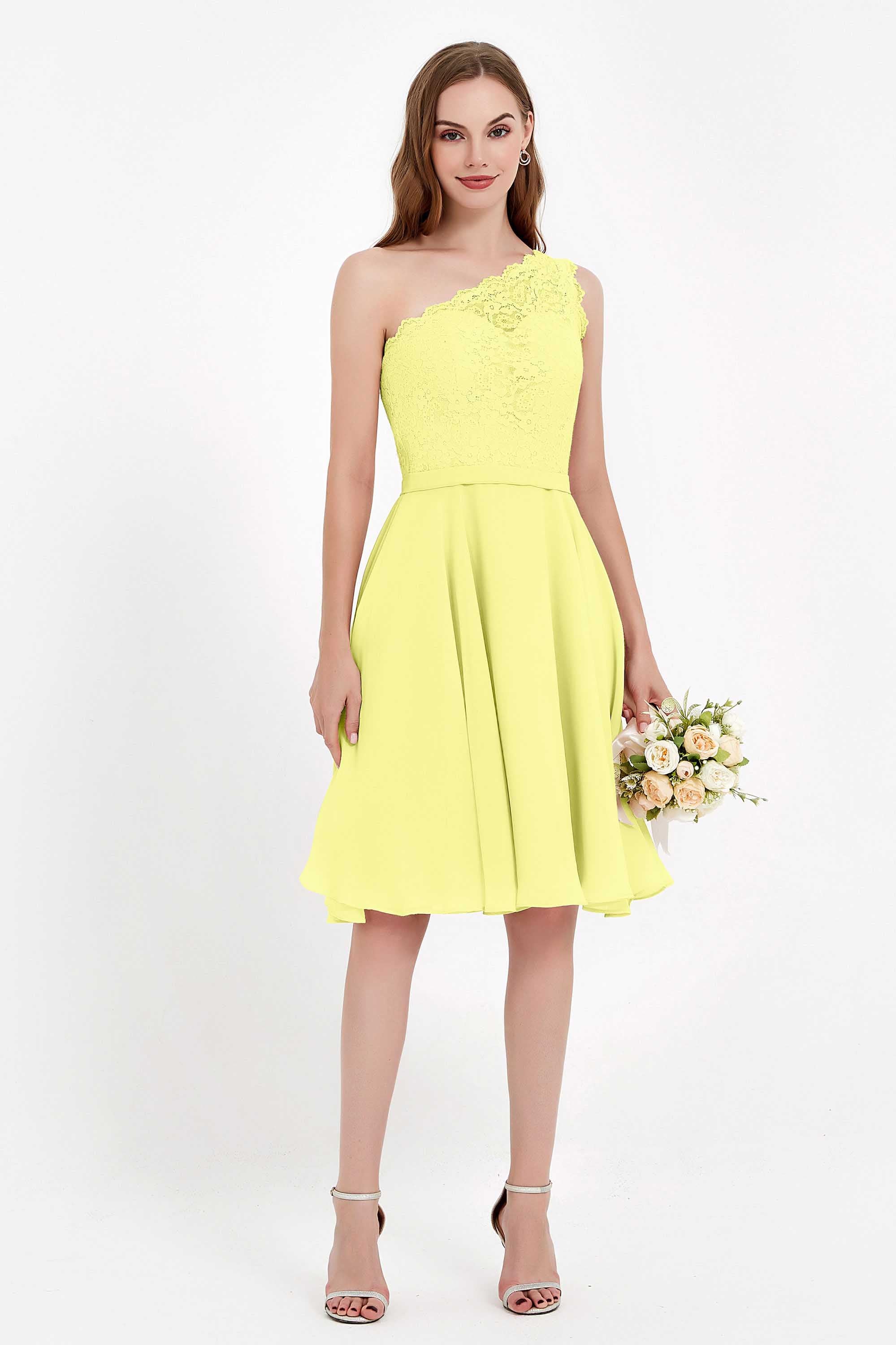 One Shoulder Chiffon A Line Junior Bridesmaid Dress Knee Length Party Homecoming Dresses