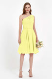 One Shoulder Chiffon A Line Junior Bridesmaid Dress Knee Length Party Homecoming Dresses