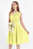 One Shoulder Chiffon A Line Junior Bridesmaid Dress Knee Length Party Homecoming Dresses