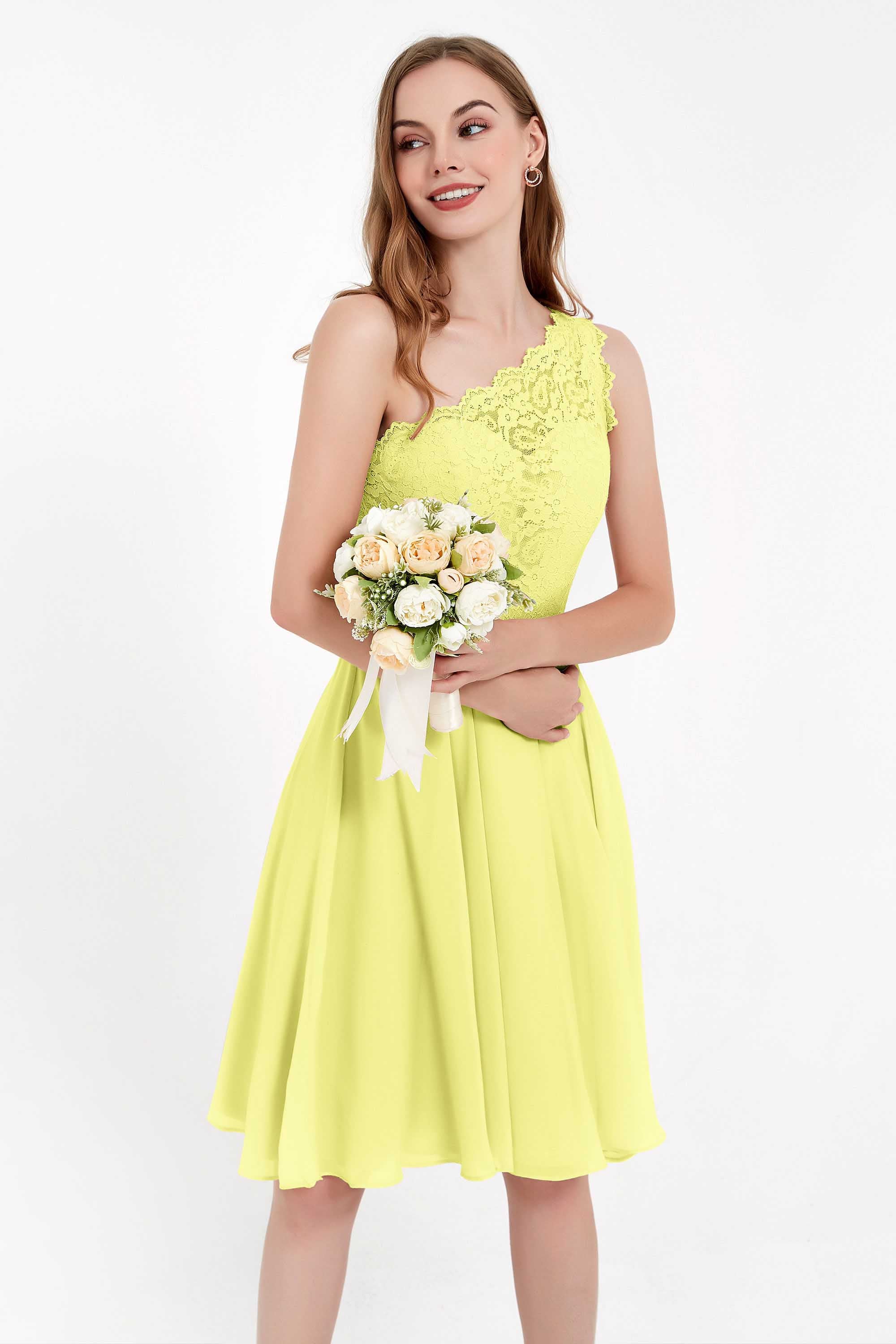 One Shoulder Chiffon A Line Junior Bridesmaid Dress Knee Length Party Homecoming Dresses