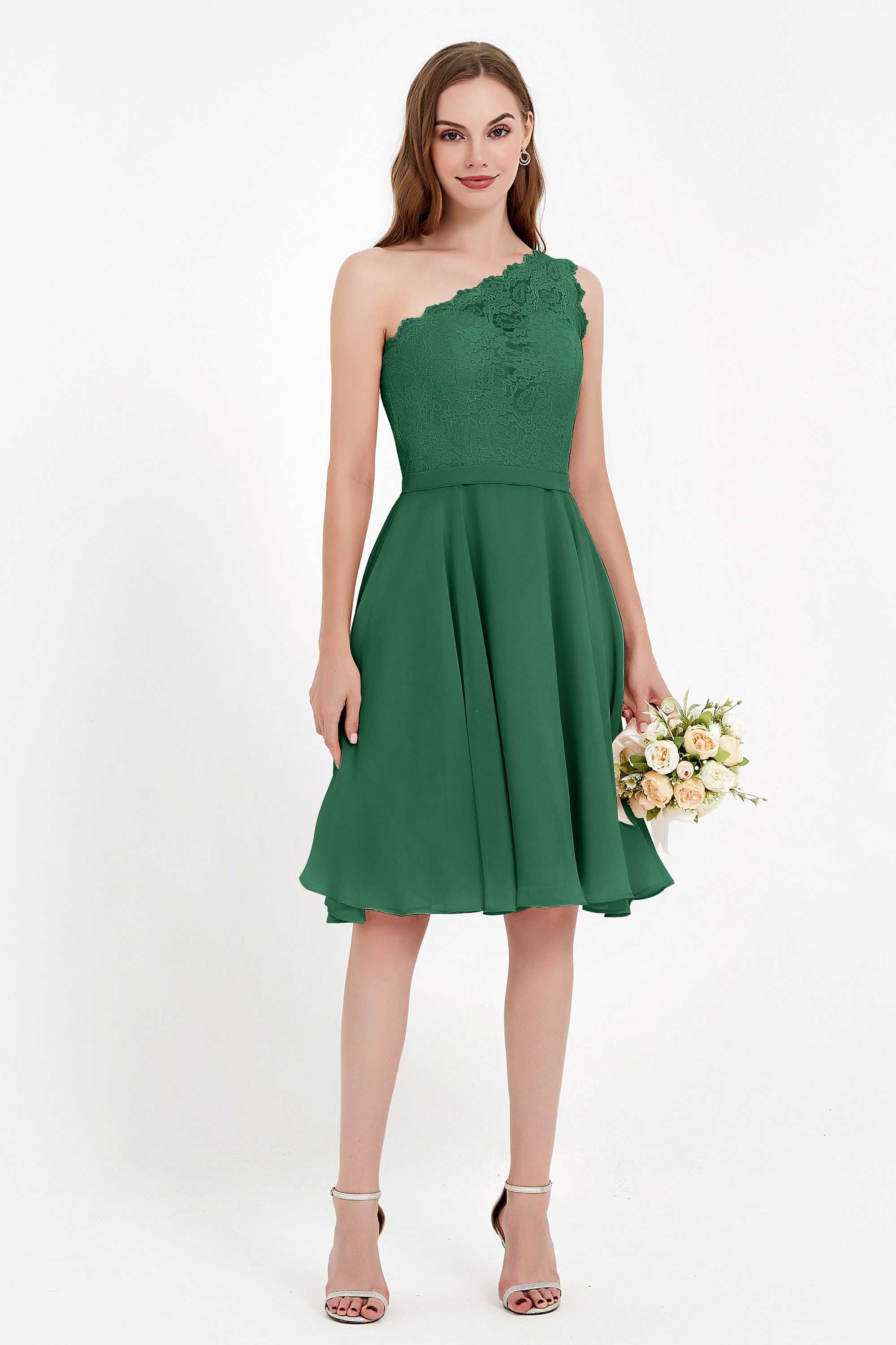 One Shoulder Chiffon A Line Junior Bridesmaid Dress Knee Length Party Homecoming Dresses