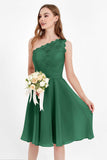 One Shoulder Chiffon A Line Junior Bridesmaid Dress Knee Length Party Homecoming Dresses