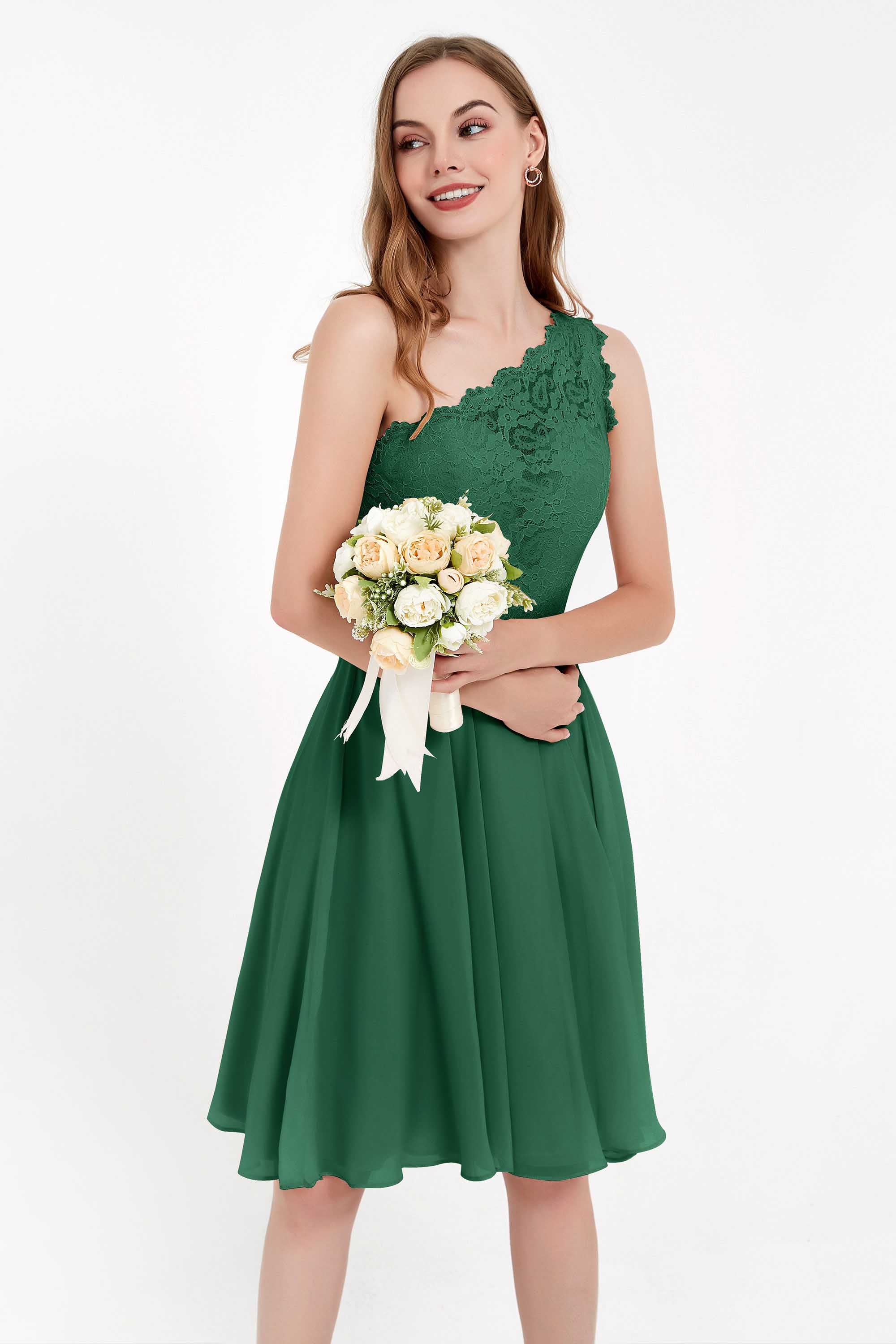 One Shoulder Chiffon A Line Junior Bridesmaid Dress Knee Length Party Homecoming Dresses