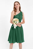 One Shoulder Chiffon A Line Junior Bridesmaid Dress Knee Length Party Homecoming Dresses