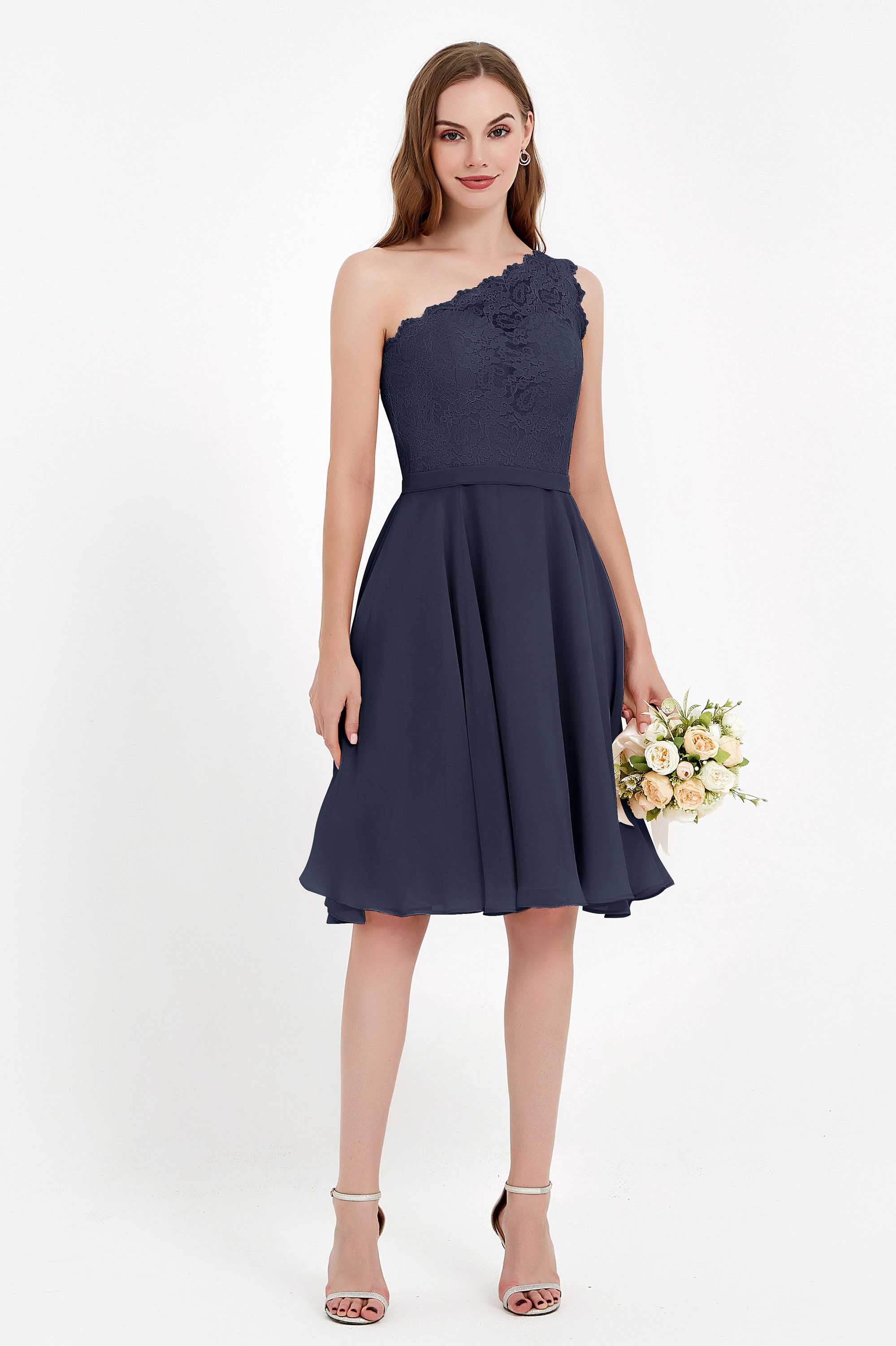 One Shoulder Chiffon A Line Junior Bridesmaid Dress Knee Length Party Homecoming Dresses